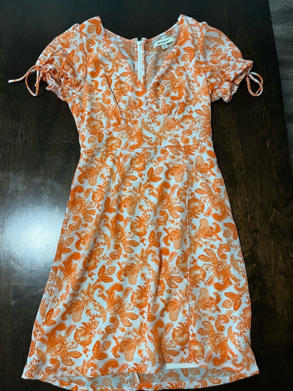 Francesca's Collections Orange Paisley V-Neck Mini Dress